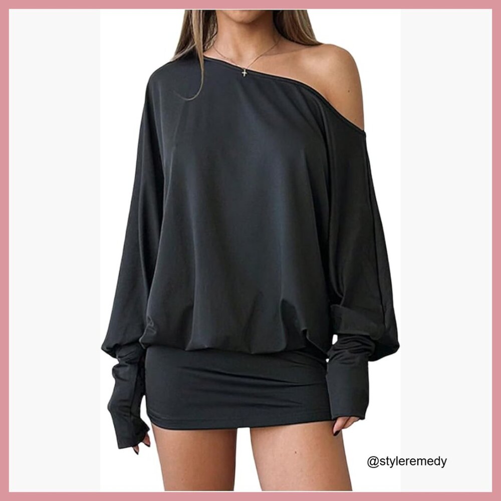 Polyester Elastane Off Shoulder Long Sleeve Bodyc… - image 1